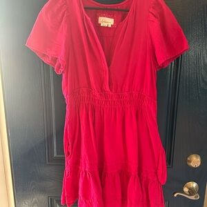 Anthropologie Pink Puff Sleeve Ruffled Mini Dress